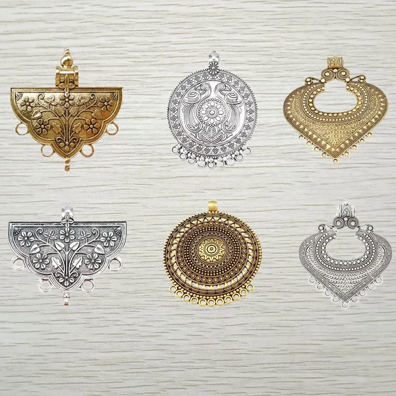 2 x Antyczne złoto/srebro Kolor Bohemia Duże serce Złącze Retro Charms Wisiorki do naszyjników DIY Biżuteria Tworzenie znalezisk