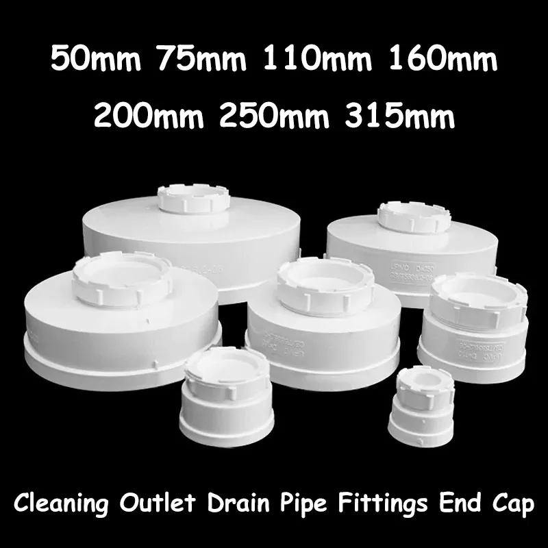 

1pcs 50/75/110/160/200/250/315mm PVC Pipe Female Plug Horizontal Cleanout Plug Cap Inspection Outlet Drain Fitting End