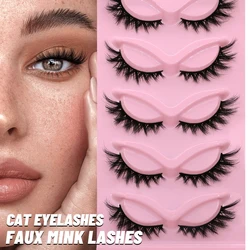 GROINNEYA Natural Lashes 5 Pairs Cat Eye Lashes Faux Mink Eyelashes Winged End Eye Elongated Eyelashes Natural Look Makeup Cils