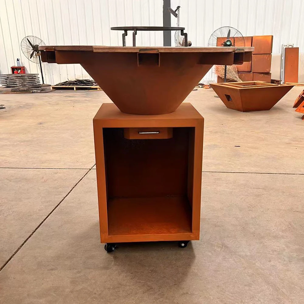 Outdoor Heavy Duty Rust Corten Bbq Wood Burning Garden Fire Pits Picnic Barbecue Corten Steel Smokeless BBQ Grills