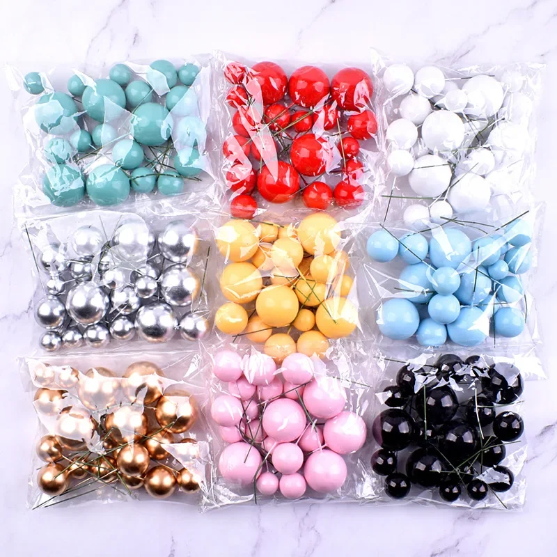 20pcs Cake Topper Ball Set 2cm-4cm Spheres Smooth Glitter Balls DIY Birthday Cake Decoration Wedding Birthday Party Supplies