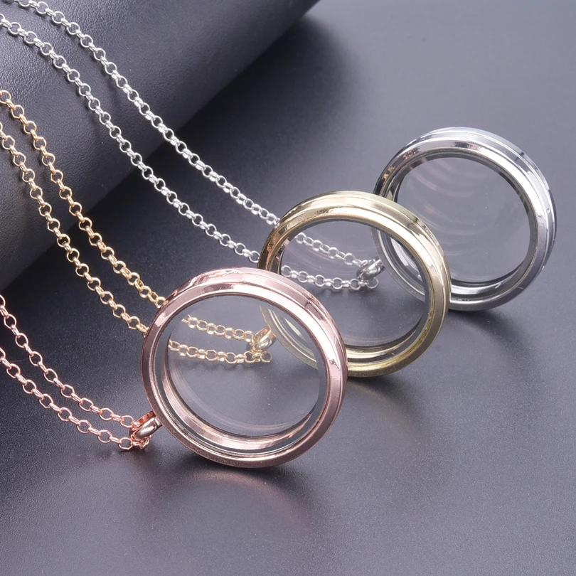 Trendy Necklace for Women Rose Gold Color Jewelry Medallion Relicario Photo Collars 60cm O-shape Chains Glass Floating Locket