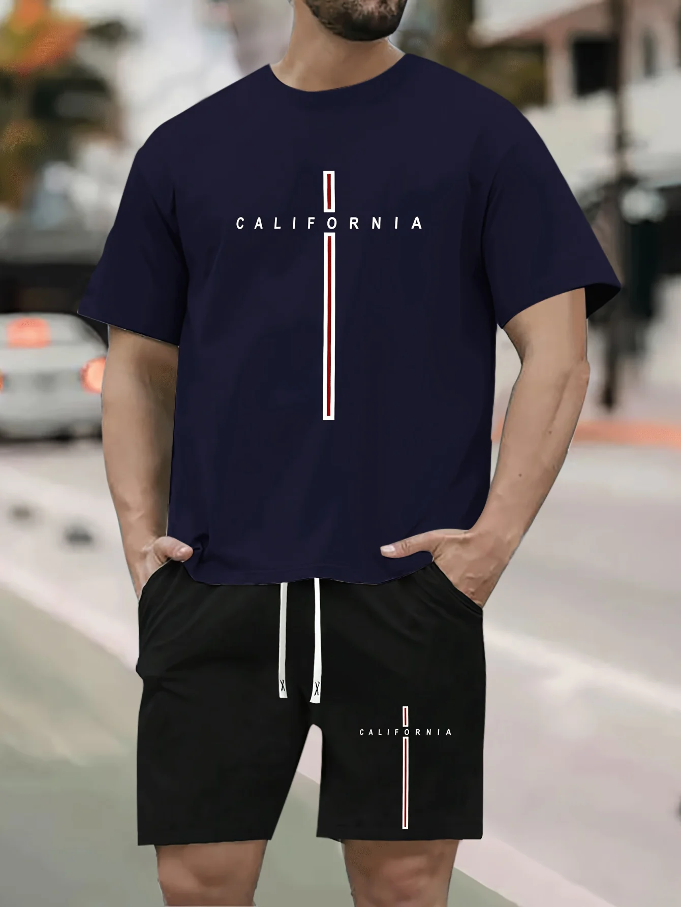 

26 Men's Hot Selling Summer Solid Color Letter Printed Casual Sports Men's Short sleeved T-shirt+Pants Street Hip Hop Set