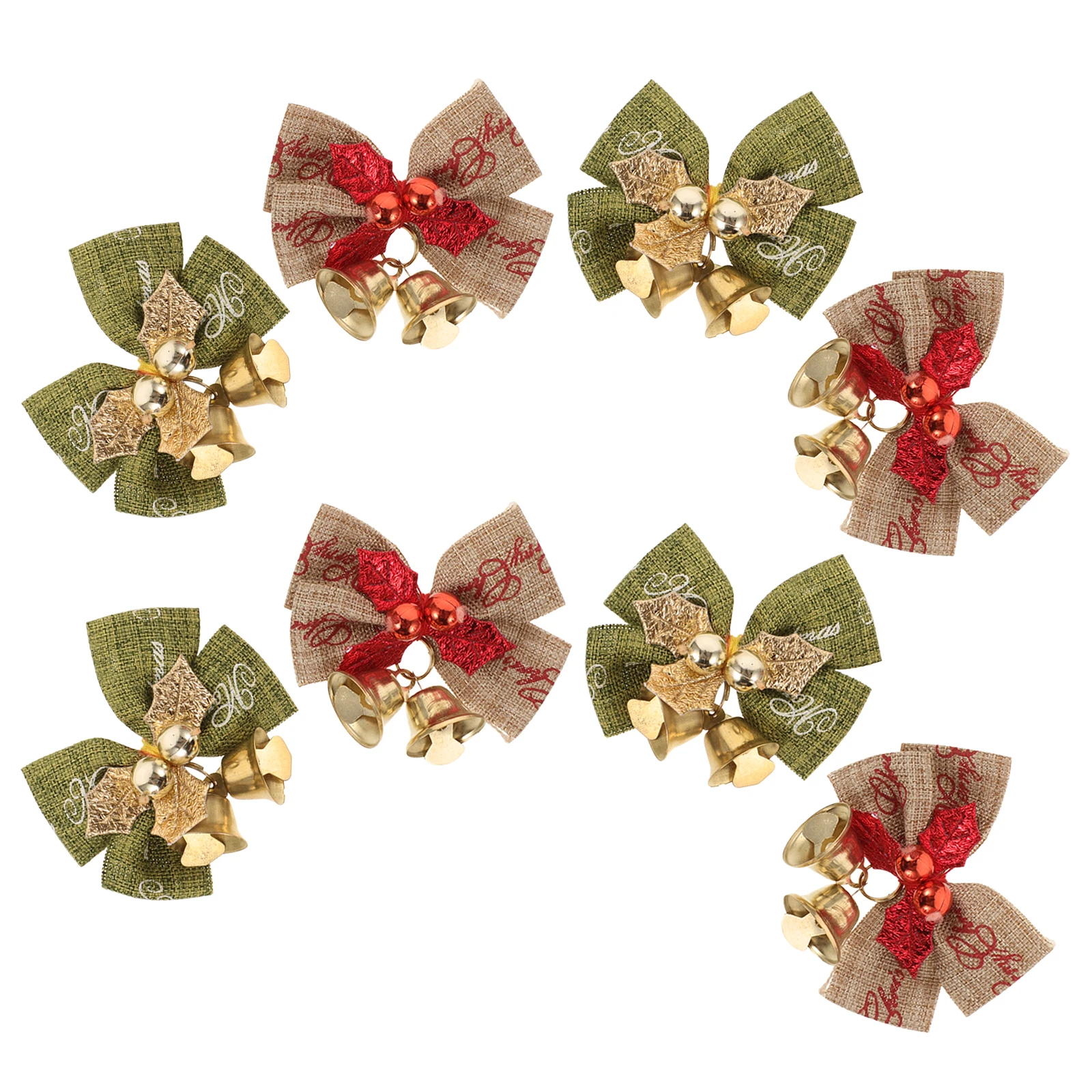 

8Pcs Decorative Bell Bows Xmas Bowknot Premium Cloth Metal Christmas Tree Hanging Pendant Gift Wrapping Christmas Supplies