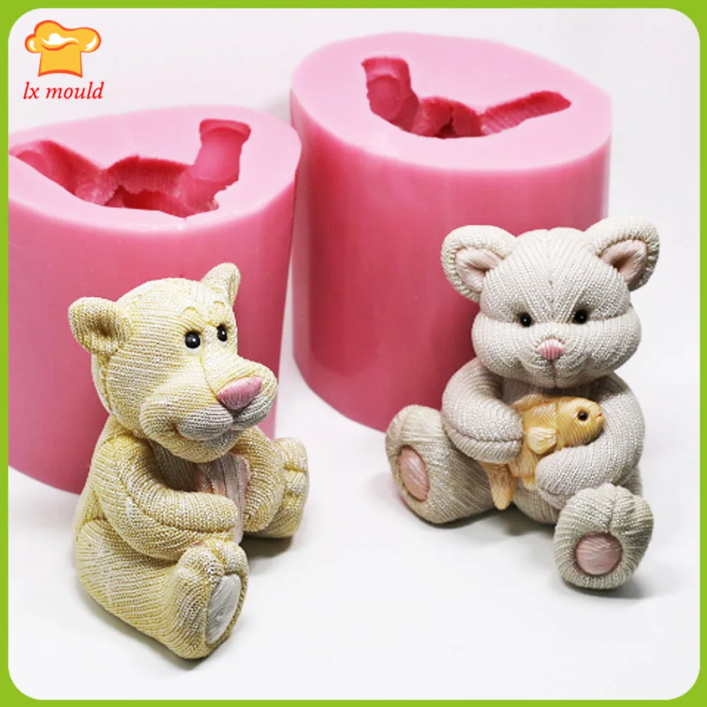 3D Sweater Texture Cat Tiger Silicone Mold Polymer Clay  Home Decoration  Mould Cartoon Animals DIY Process Gypsum Candle