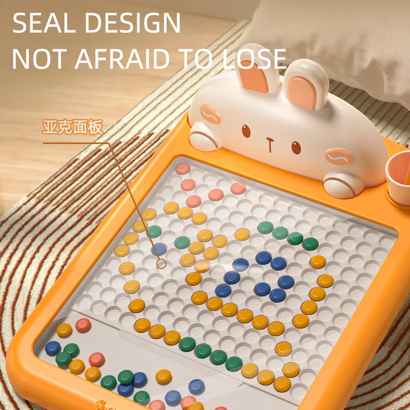 Rabbit Magnetic Drawing Board Children Drawing Board Magnetic Beads Radish Pen Graffiti Board Early Education Montessori Toy