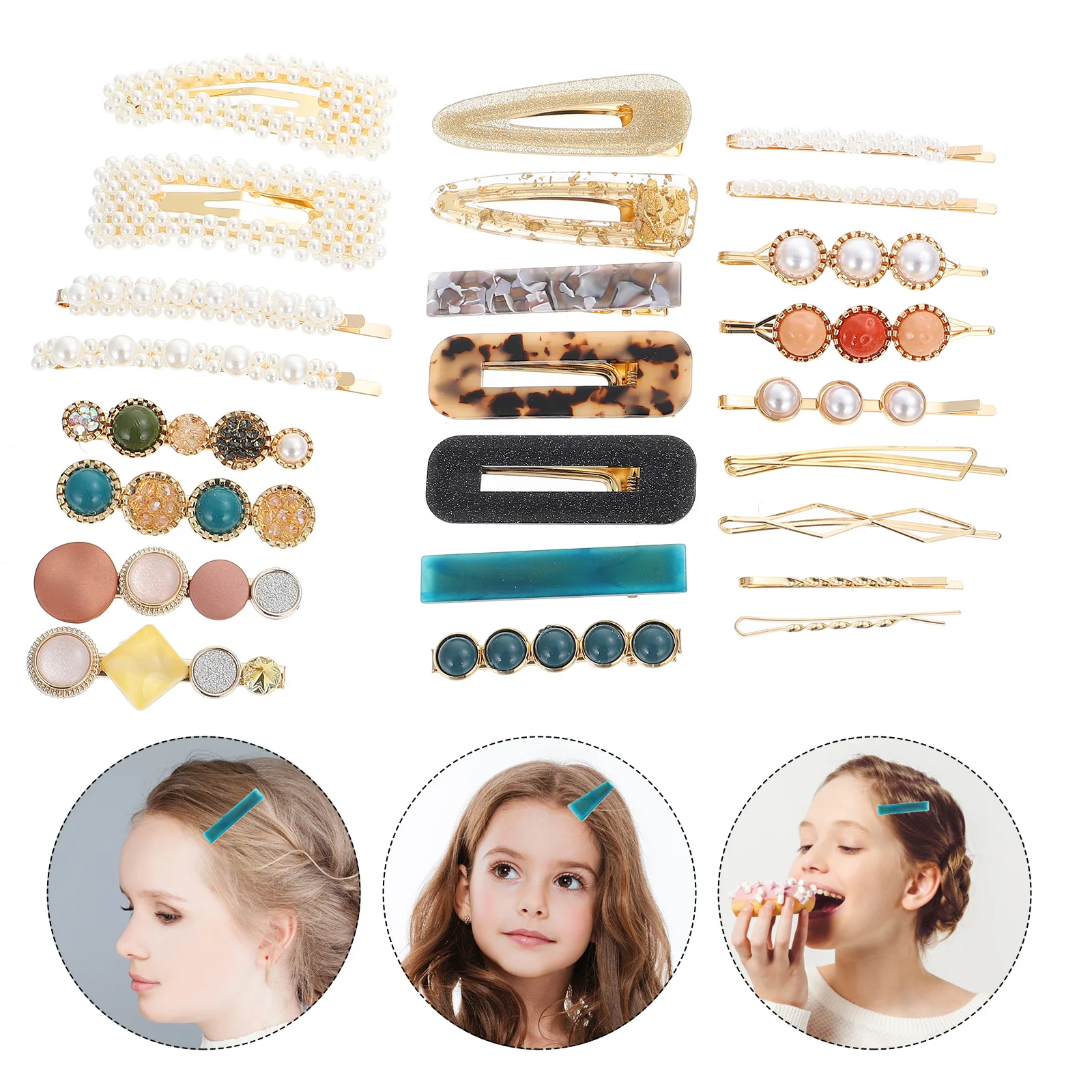 

24pcs /Set Pearl Clips Hairpins Chic Bobby Pin Unique Hair Side Clip For Daily Use Assorted Color Durable Fashion Hair
