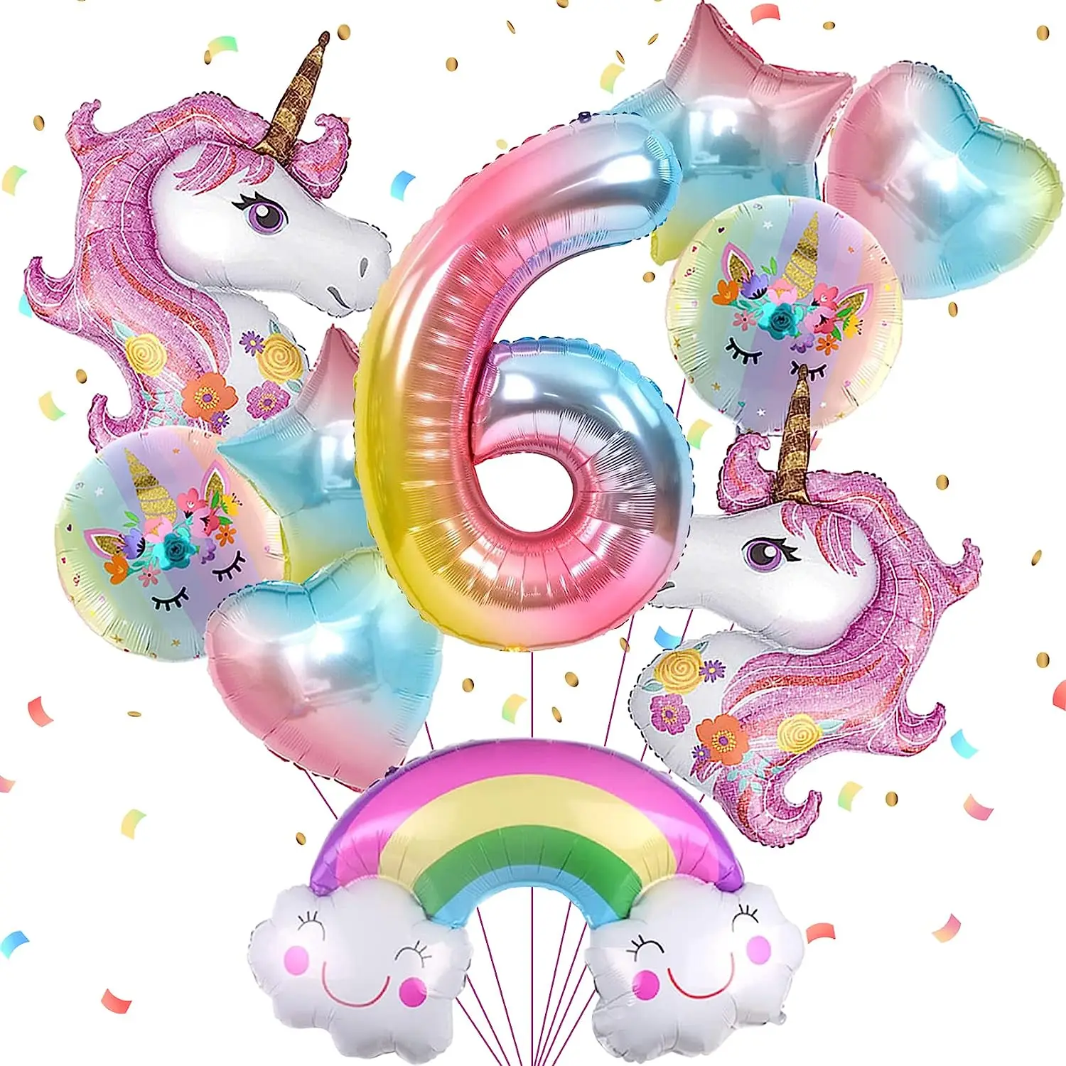 10pcs Unicorn Foil Balloons Set Digit 1-9 Macaron Rainbow Cloud Balloons Baby Shower Wedding Girls Birthday Party Decorations