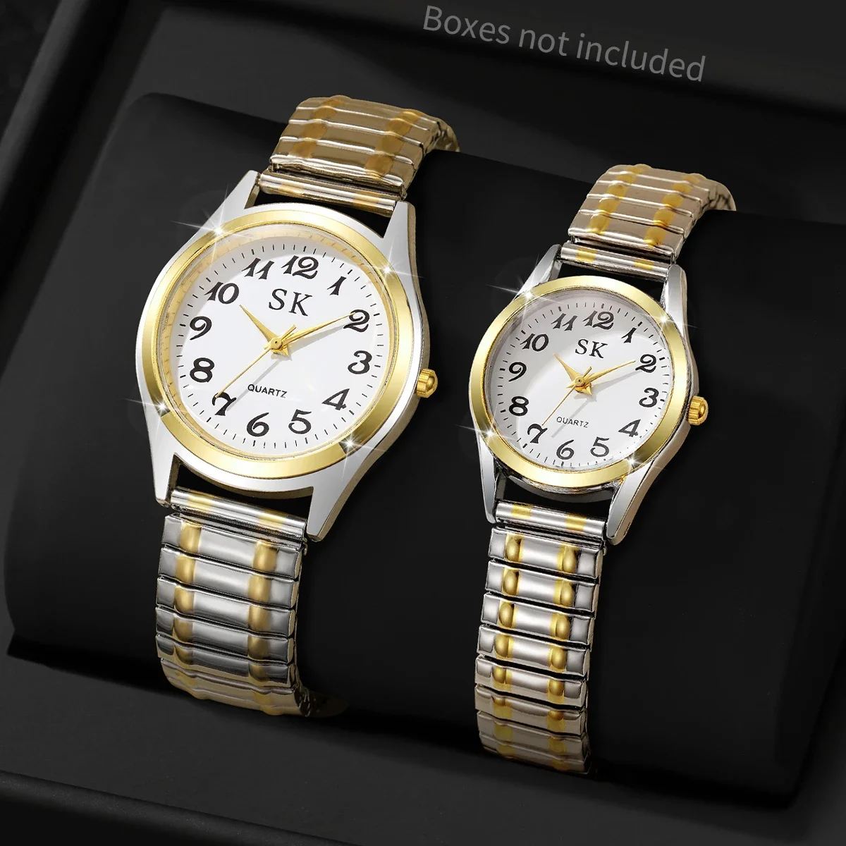 2 pçs moda casal relógios casual pulseira elástica relógios femininos masculino relógios de pulso de quartzo (sem caixa)