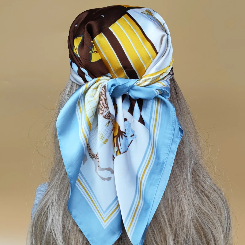 Women New Style Square Headscarf Luxury Sunscreen Beach Kerchief Popular Design 70X70CM Silk Hijab 2023 The Four Seasons Scarves image 6