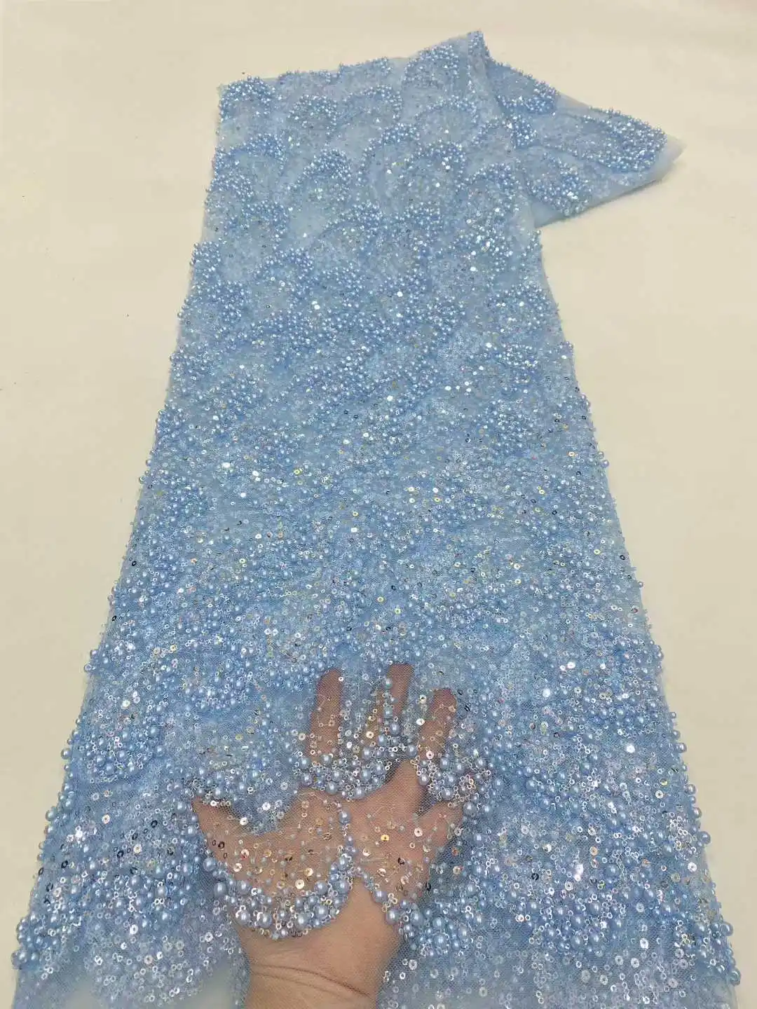 Afrikanischer Luxus-Tüll-Spitzenstoff mit 3D-Perlen, 2025, hochwertiger nigerianischer handgefertigter Pailletten-Spitzenstoff für Braut- und Hochzeitskleider