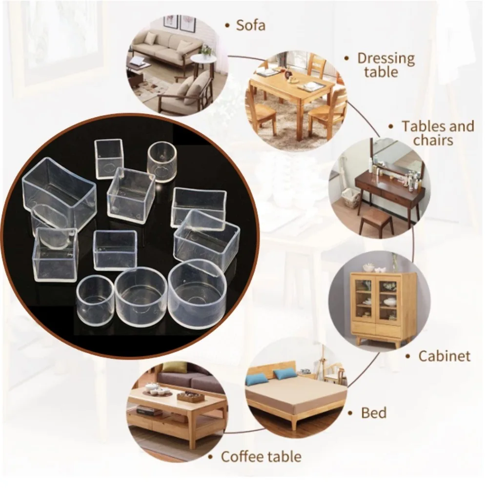 4Pcs/Set New PVC Chair Leg Caps Silent and Wear Resistant Round Non-Slip Covers Anti-slip Square Furniture Feet