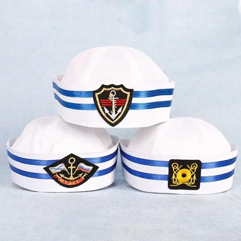 

L5YA Kids Marine Cap for Halloween Party Badge Sailor Hat Cosplay Costume Hat for Children School Drama Role Play Headwear