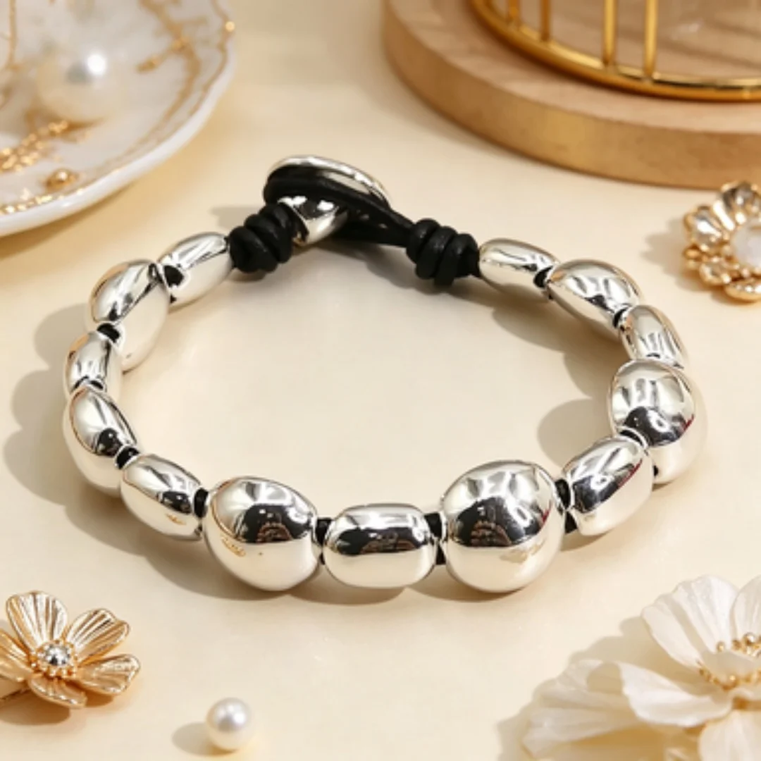 Nouveau Bracelet Perlé Irrégulier Argenté Style Vacances Quotidiennes Été 2026 – Accessoires de Couple, Cadeaux Tendance pour Amis
