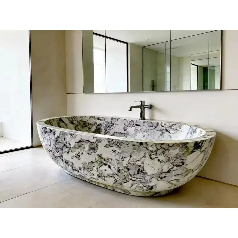 Luxury European Style Oval Polished Marble Freestanding Bathtub Single Hole Design for Hotel Bathroom Premium Quality