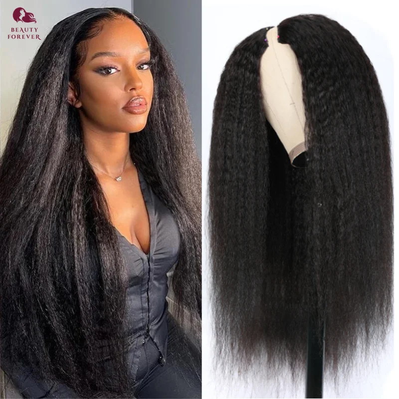 

Beauty Forever Density 200% Glueless V Part Wig Kinky Straight Human Hair Wig No Glue Natural Upgrade U Part Wig 100% Human Hair