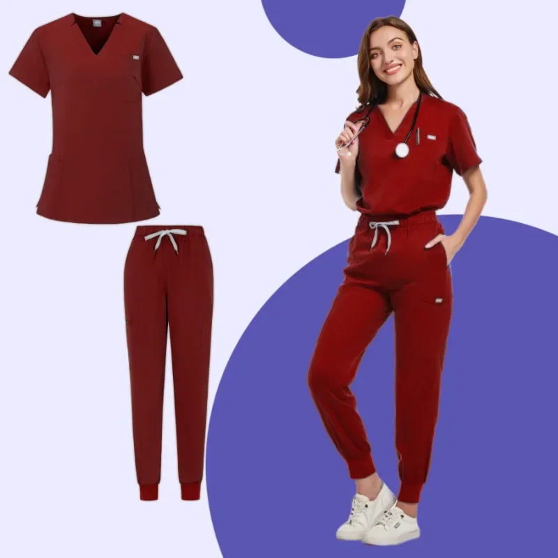 Uniformi chirurgiche donna Scrub Set infermiera medica salone di bellezza abbigliamento da lavoro Scrub clinici Top pantaloni Spa medico infermieristica tuta clinica