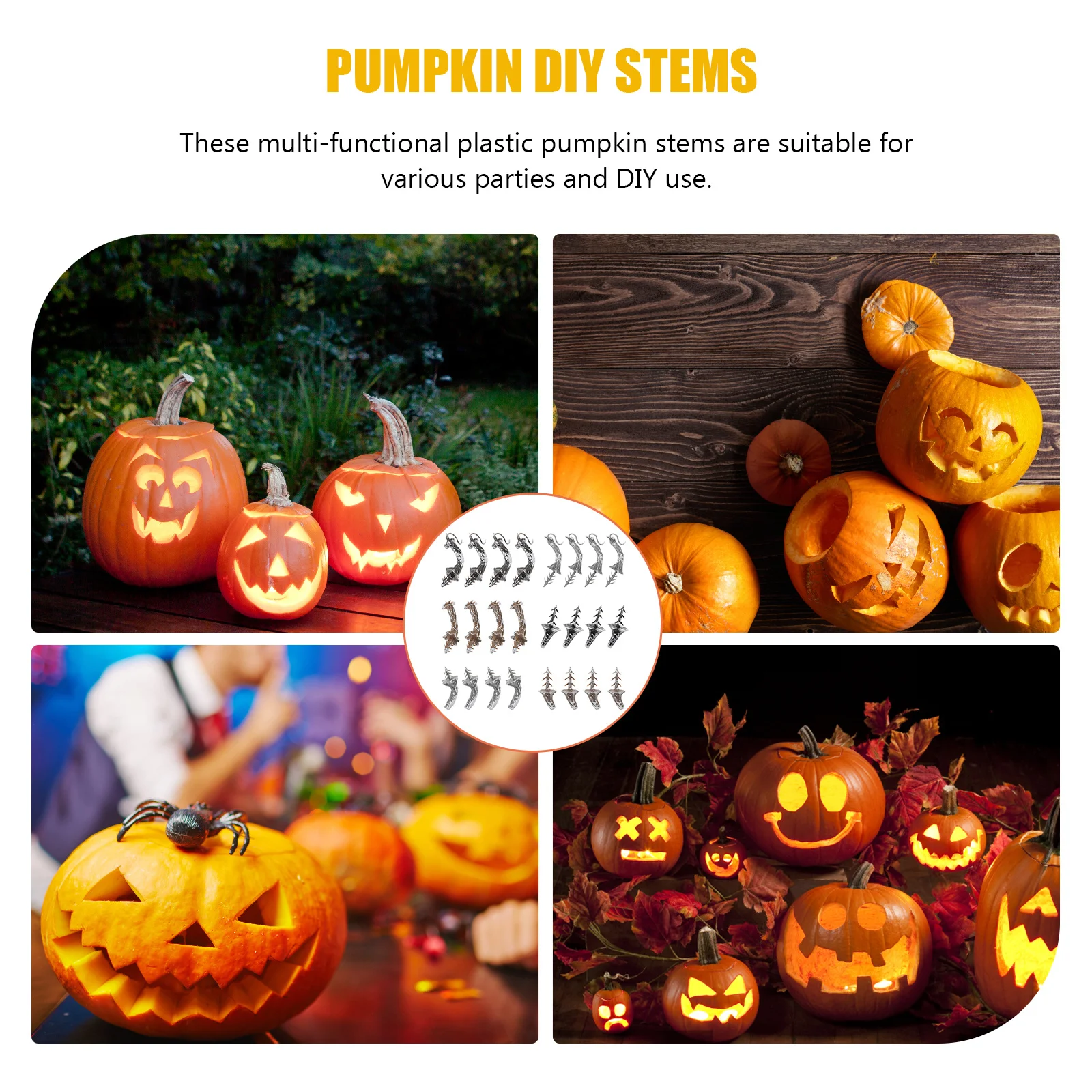 

24Pcs Simulation Pumpkin Stems Plastic Pumpkin Head Decor for DIY Halloween Crafts Harvest Thanksgiving Party Decoration