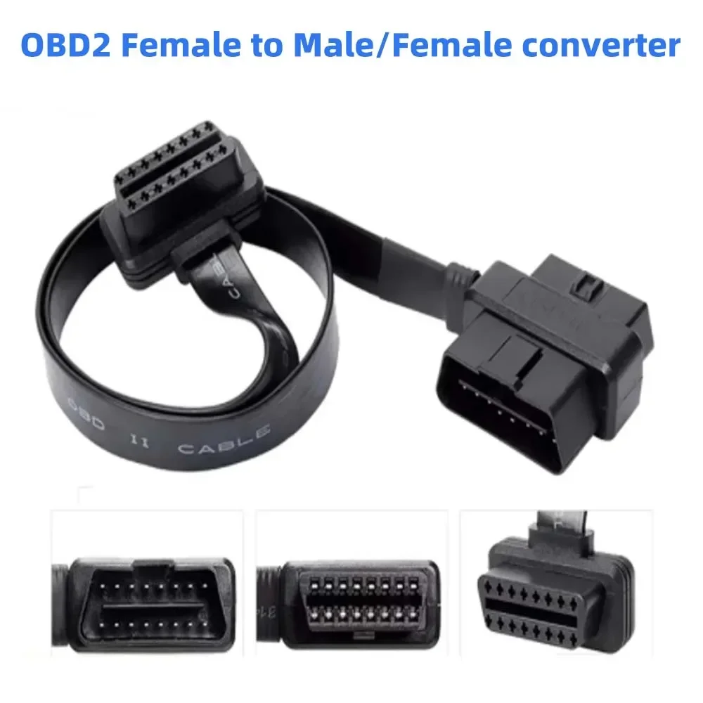 OBD2 Extension Cable 100CM/60CM/30CM 1 to 2 Splitter Wire OBD2 Scanner Extender Connector Adapter Male To Female L-shaped Elbow