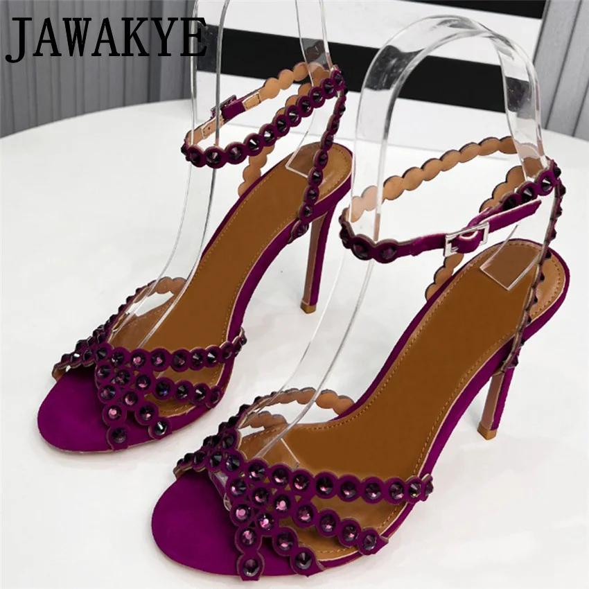 Runway Suede Colored Crystal Sandals For Woman Designer Brand High Heels Female Luxury Bridal Shoes Ladies Party Pumps mujer