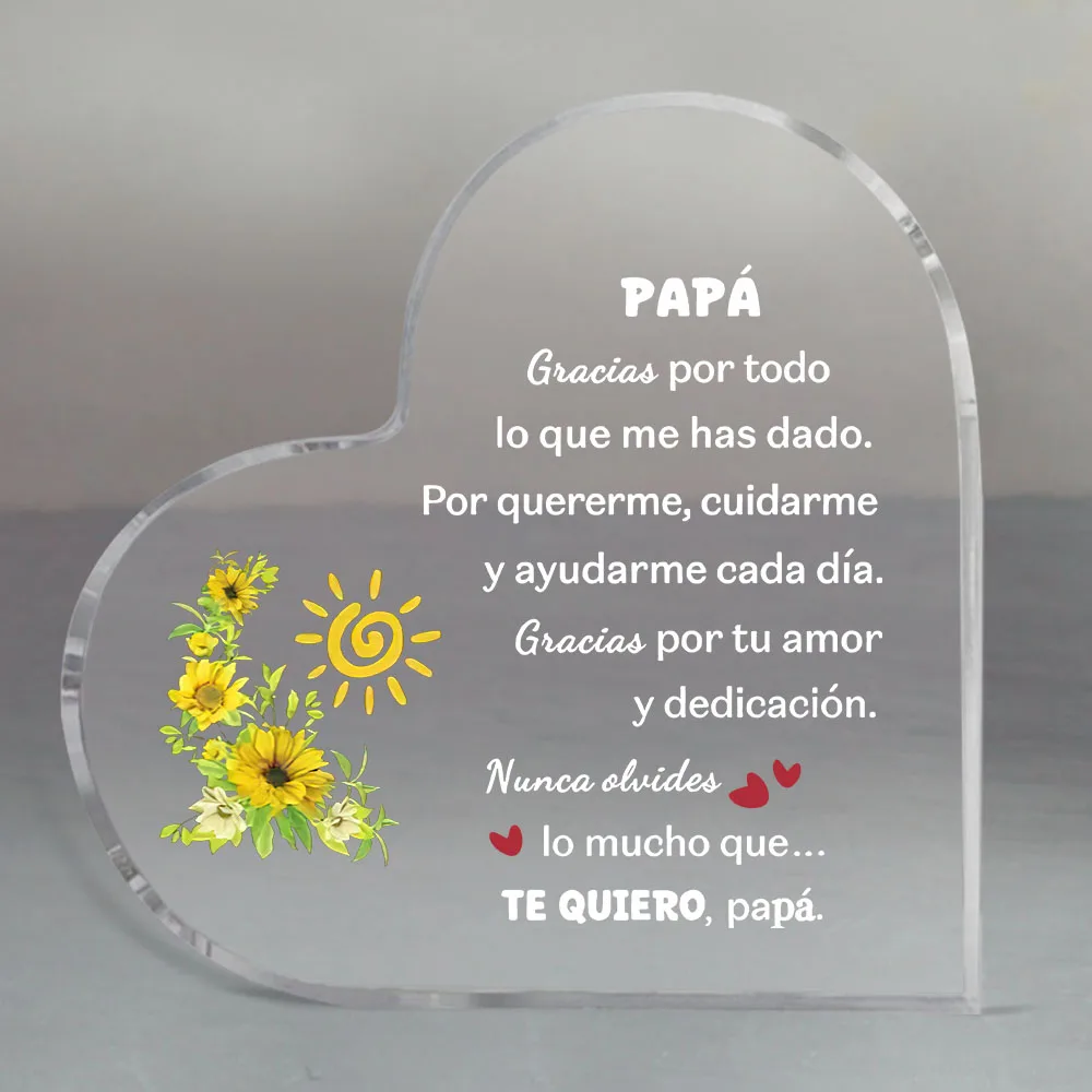 Spanish dad heart-shaped acrylic plaque decoration for men's Father's Day gift, office desk logo, sunflower home decoration