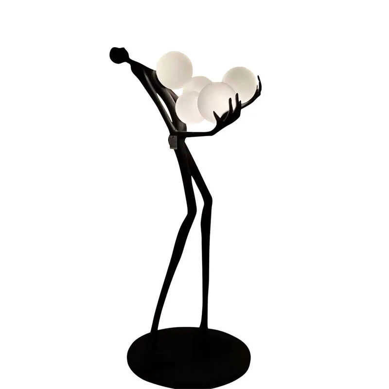 

Modern humanoid art sculpture, ball holding, floor lamp, hotel creative portrait resin, ornament floor lamp