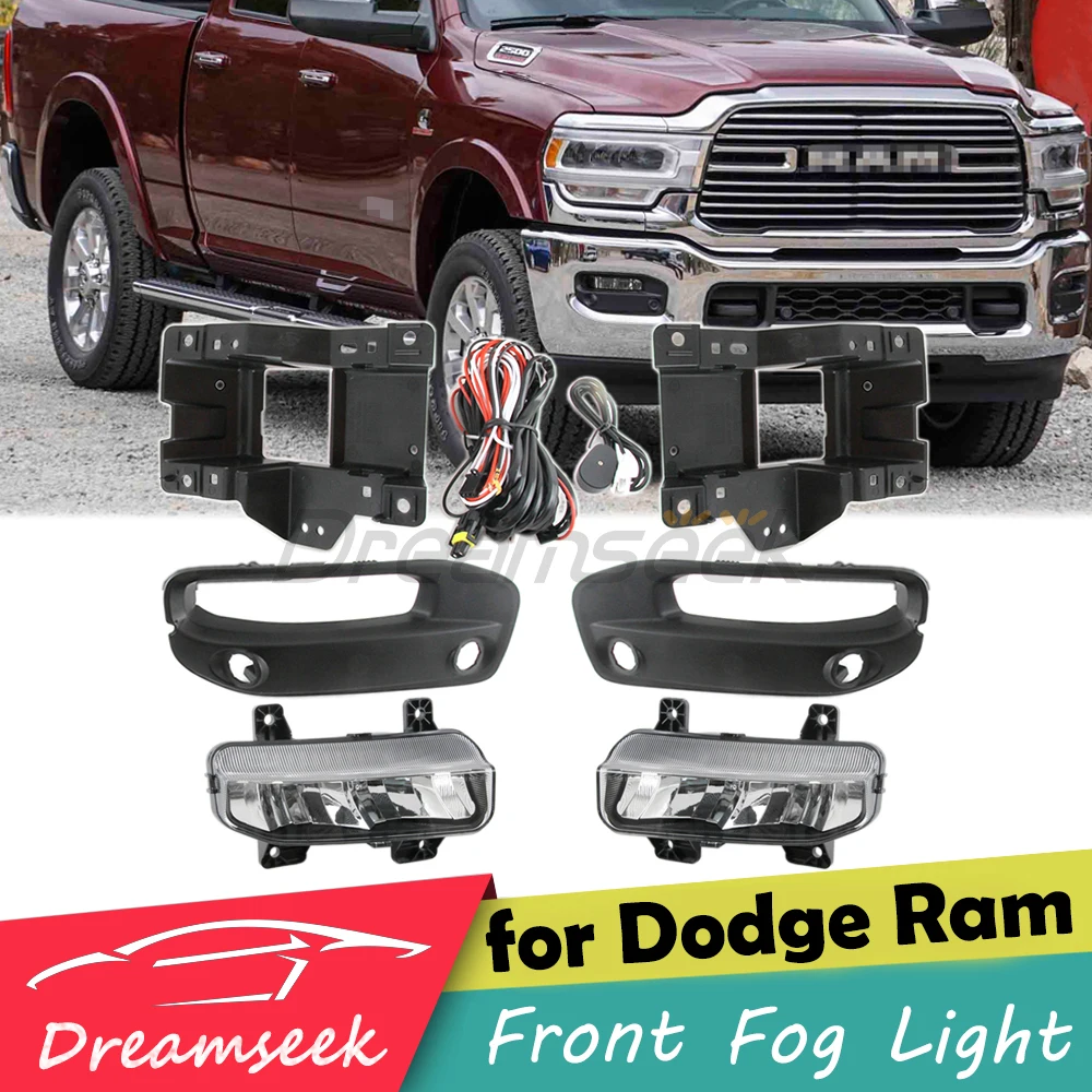 Pair LED Fog Lamp Assembly Switch Bezel Kit for Dodge Ram 2500 3500 2019-2024 Car Front Bumper White DRL Driving Wiring Bracket