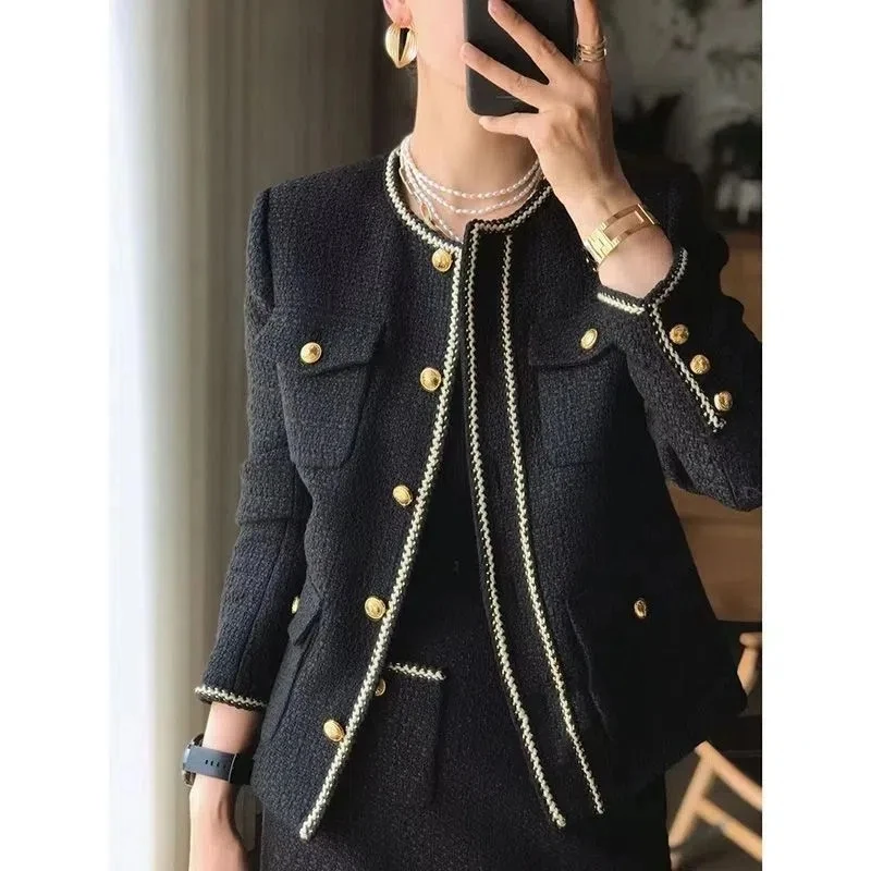 

Tweed Suit Jacket Women's 2022 Autumn New Fragrant Slim Black Noble Outwear Blazers Coat