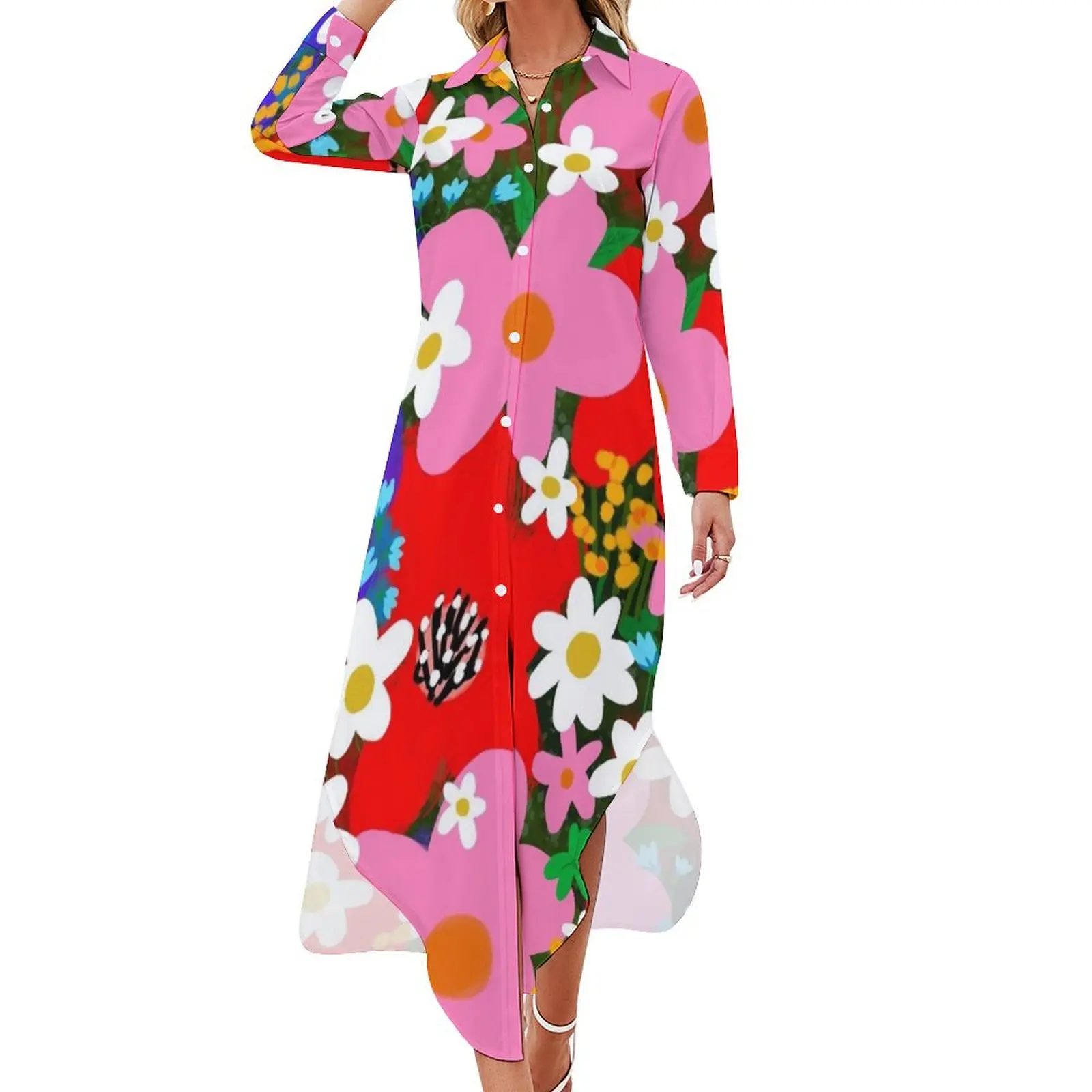 

Flower Power! Long Sleeved Shirt Dress Women's dress summer dress woman 2024 trendy