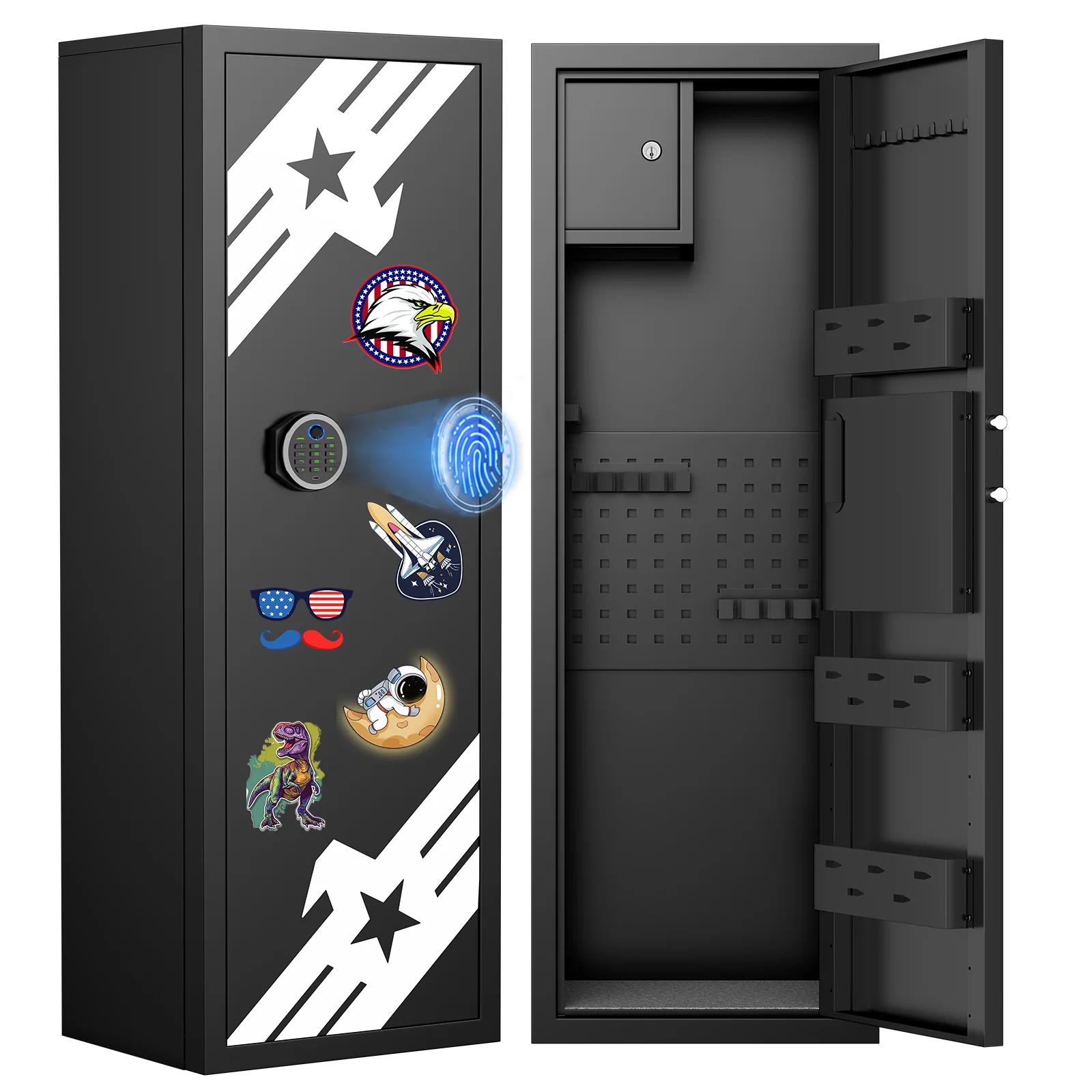 7-9 Large Unassembled Gun Safe for Shotguns,Fingerprint Gun Cabinet for Pistols with Dual Alarm and Mute Mode, Long Gun Safe with Touchscreen Pad, Removable Shelves