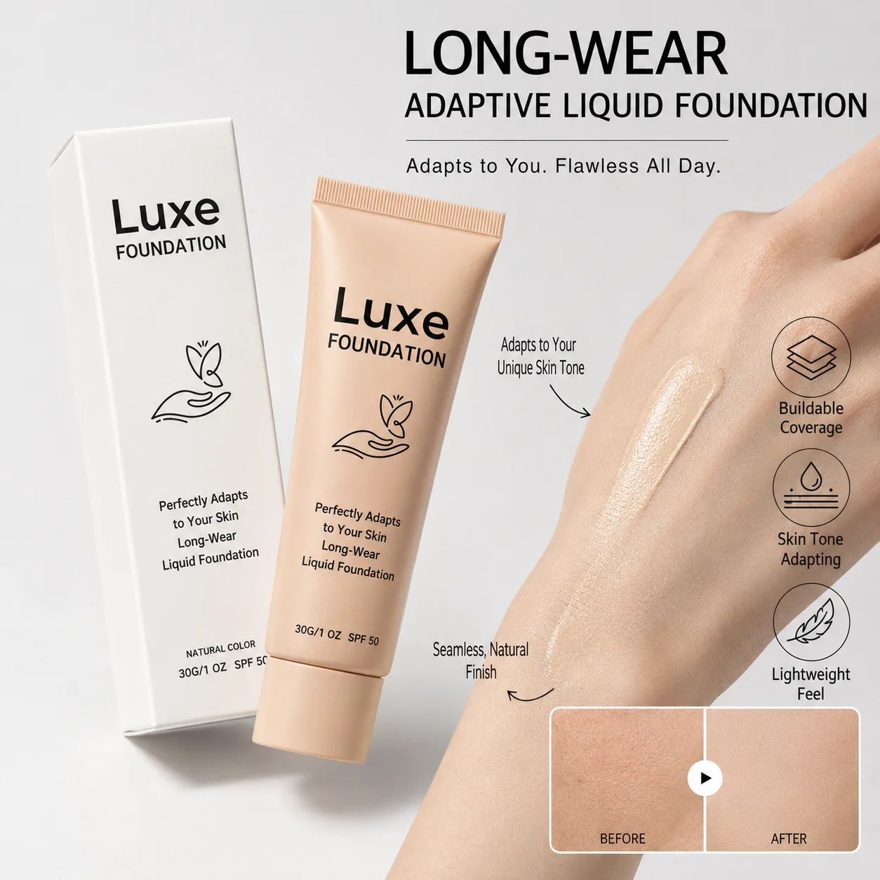 Natural Glow Liquid Foundation Feuchtigkeitsspendender Concealer Aufhellende Hauttonkorrektur Langanhaltendes Glattes Finish Make-up Schönheit