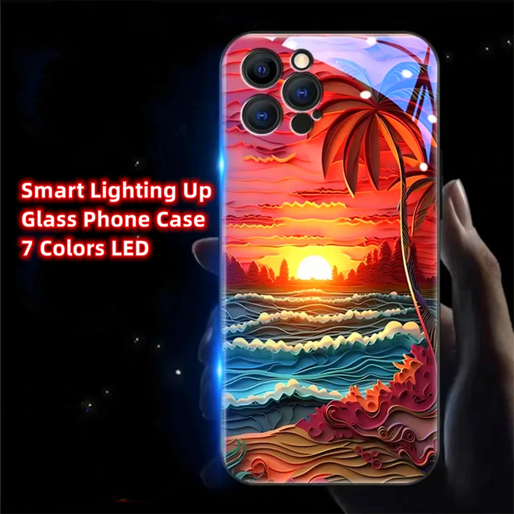 

Luminous Tropical Beach Sound Music Control Led Light Glitter Phone Case For Samsung S24 S23 S22 S21 S20 FE Note20 Plus Ultra