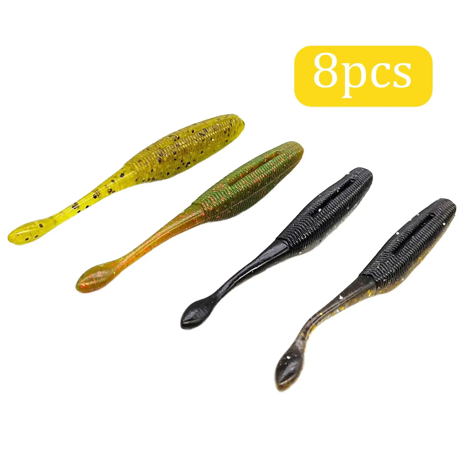 8Pcs Wiggle Worm Durable Lightweight Fishing Accessories Fishing Worms for Saltwater Freshwater Bass Mandarin Fish Salmon Trout