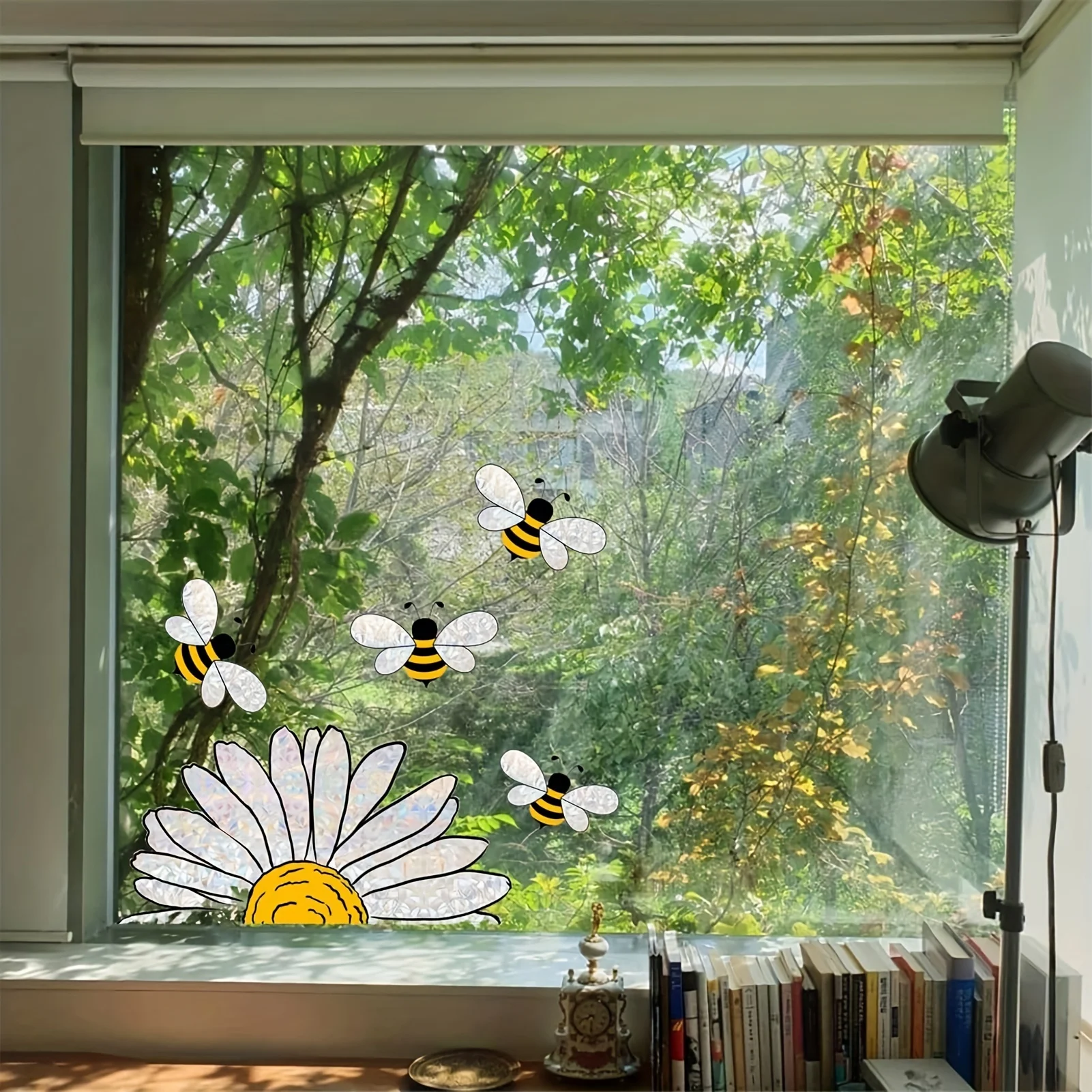 Pegatina de ventana estilo abeja, calcomanías de vidrio de abeja lindas, pegatina de patrón de doble cara, pegatina de vidrio extraíble DIY, decoración de oficina,