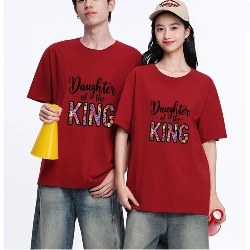 Daughter Of The King Floral Letter Printed T Shirt Breathable Fabric S-XXL Personalized Custom T Shirt Daily Wear Outfit Aesthet