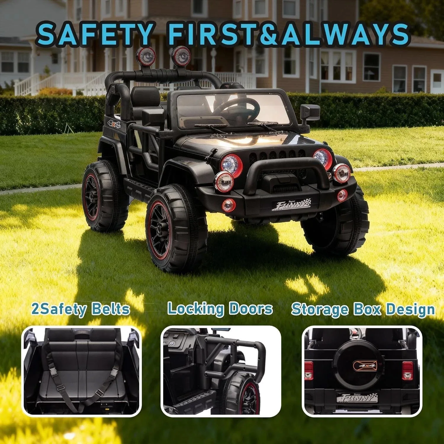 24V Bambini che cavalcano su giocattoli per auto elettriche con controllo dei genitori 2WD Sospensione posteriore Stoccaggio del bagagliaio Tirante portatile per bambini dai 3 anni in su