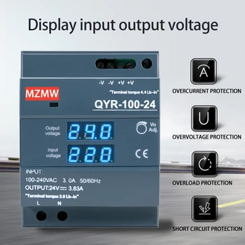 MZMW QYR-60W 100W 120W DIN rail switching power supply AC-DC 12V 24V with digital display for industrial LED light strip