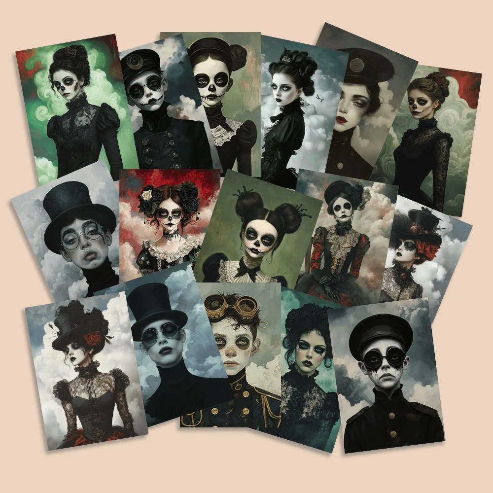 32 Stück, Totenkopf-Make-up-Porträts, Postkarten, Wandaufkleber, Versandkarten, Grußkarten, DIY-Postkarten, Gedenkpostkarten