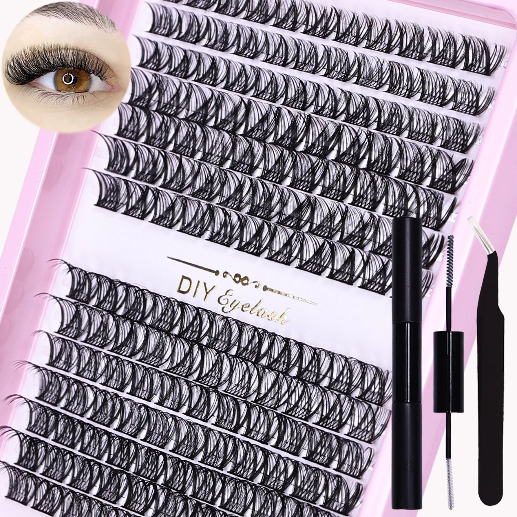 154pcs Eyelash Extension Kit with Adhesive and Tweezers, D Curl and Mix Length Individual Lashes