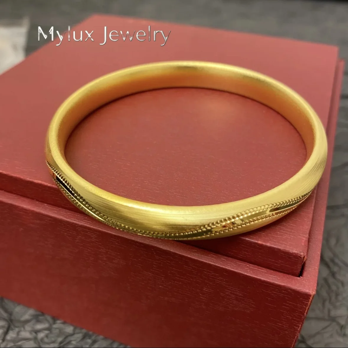 

Mylux Jewelry Luxury 24K 9999 Pure Gold real gold Women's Brushed Wavy Bracelet Solid Closed Bracelet