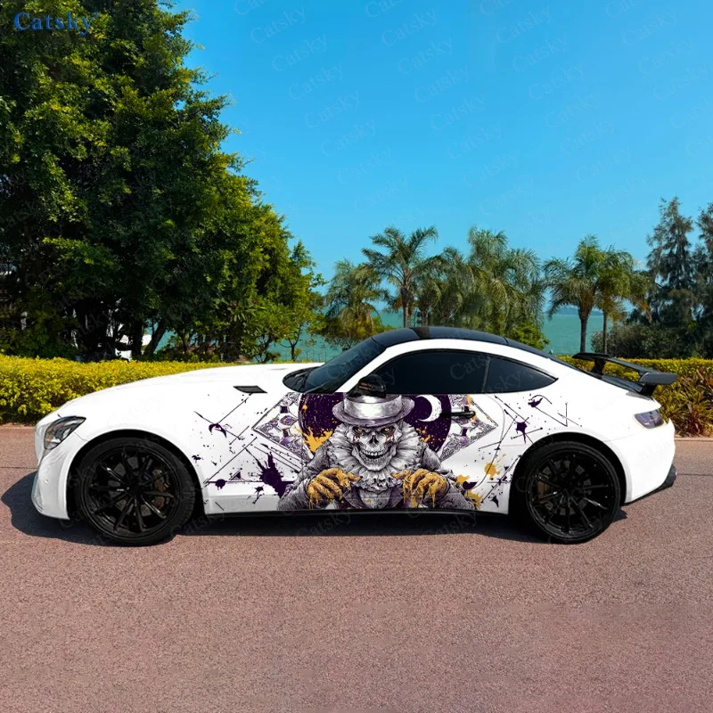 Hatted Skull Clown Poker Car Vinyl Wraps Decal Self-adhesive PVC Sticker Suitable for Trucks SUV Decor Auto Accessories Gift view 4