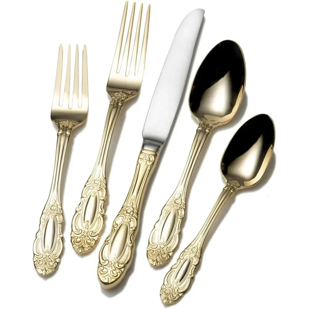 

Duchess Flatware Set 65 Piece French Tableware Golden Fork Dishes Sets Full Set Utensils for Kitchen Cutlery Spoons Complete Bar