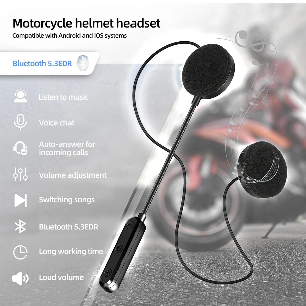 Motorcycle Helmet Headset Bluetooth 5.3 Wireless Handsfree Call Kit Stereo for Rider Riding MP3 Music Player Moto Earphone