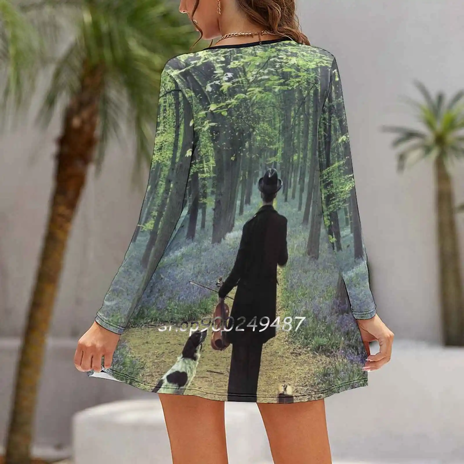 Second Fiddle Long Sleeve Sexy Dresses For Women 2022 Ladies Vintage Elegant Party Dress Bluebells Forest Woods Morning Dog