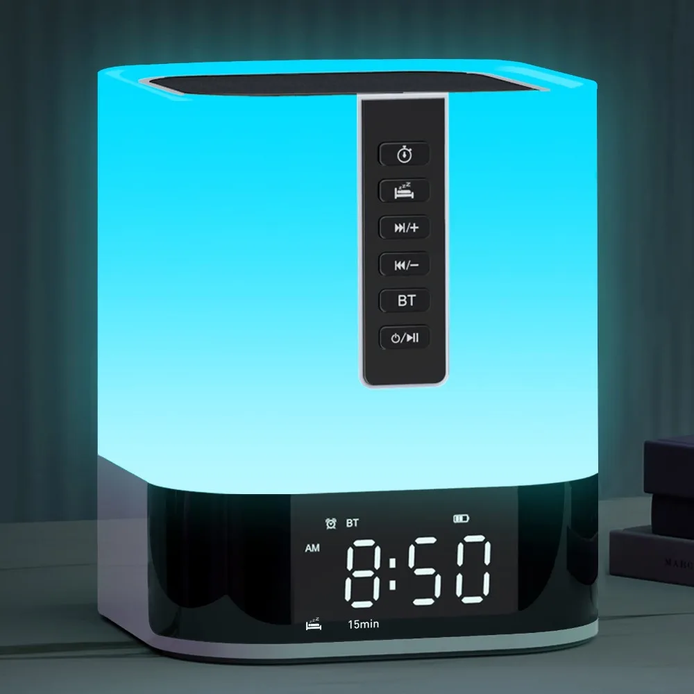 Bedside Lamp with Clock, Night Light for Bedroom, White Noise Sound Machine Alarm Clock with Bluetooth Speaker