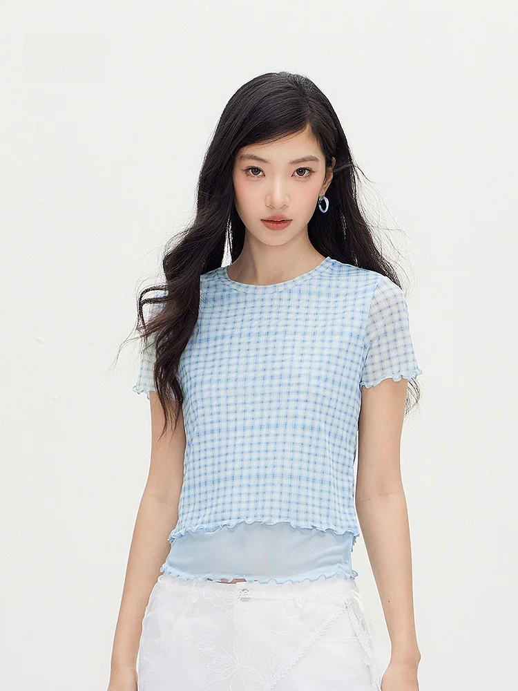 

Semir ort Sve T-irt Women Summer ort Tight id Me Fake Two-Piece Slim Fit Sweet Sle Daily Wear Ladies irt