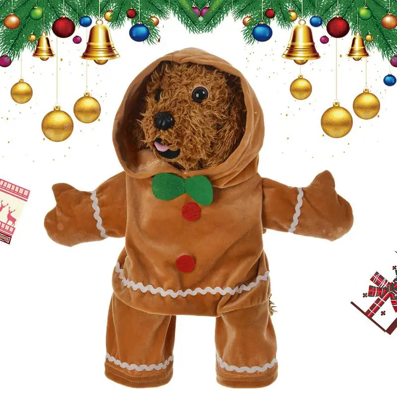 Pet Clothes Christmas Walking Gingerbread Man Pet Costume Cosplay  Warm Soft Hoodie  Dogs Puppy Pets Sweater for Autumn winter