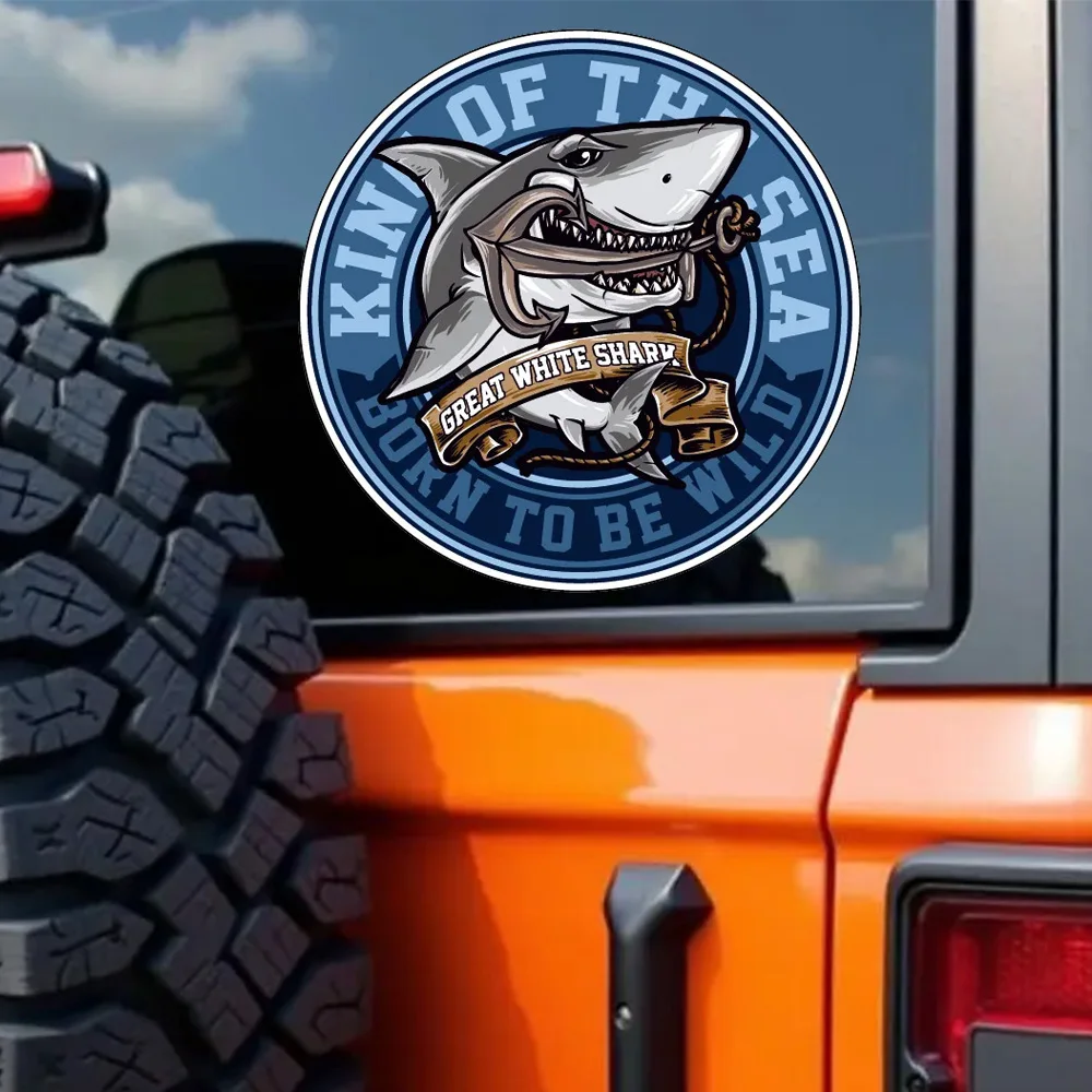15cm King of the Sea Shark Waterproof Durable Car Sticker Decal for Bumper, Window, Laptop, Truck, Motorcycle