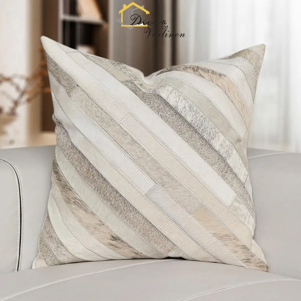 Modern minimalist pillows, light luxury cushions, cowhide spliced pillows, high-end model rooms, soft furnishings, cotton pillow