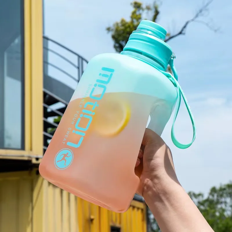 Sports Water Bottle with Straw Large Capacity Fitness with Scale Gradient Kettle Outdoor Plastic Portable Water Bottle Hot Sale